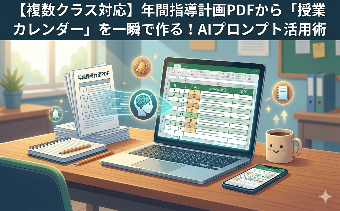 【複数クラス対応】「AI校務事務」と年間指導計画から「年間授業スケジュール」を一瞬で作るAI活用術